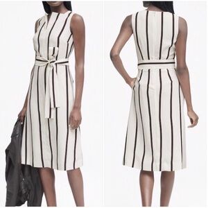 Banana Republic Square Neck Fit Flare Dress Spring Summer Ivory Black Stripe 16